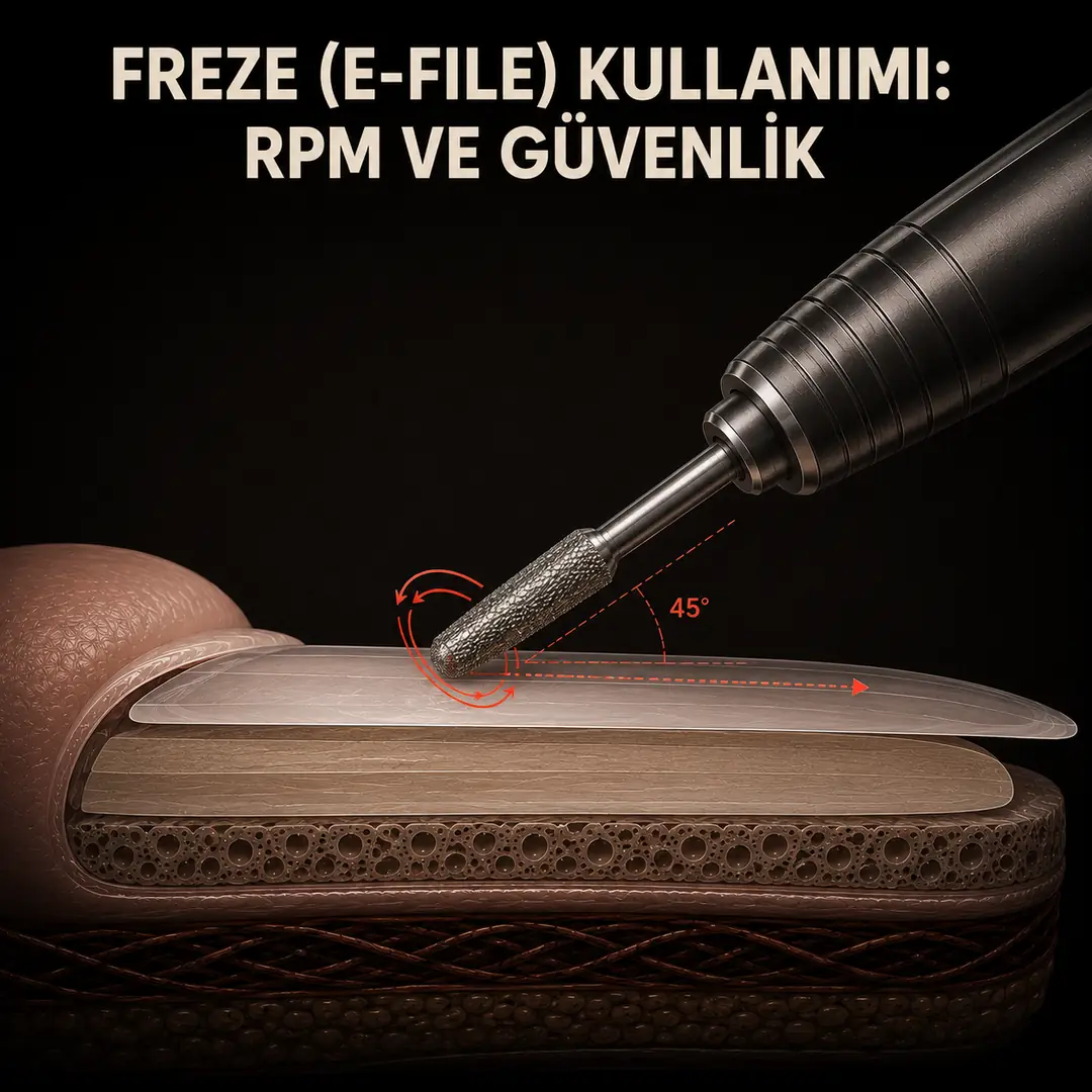 Freze cihazı kullanımında doğru açı, basınç ve uç seçiminin kesit görünümü