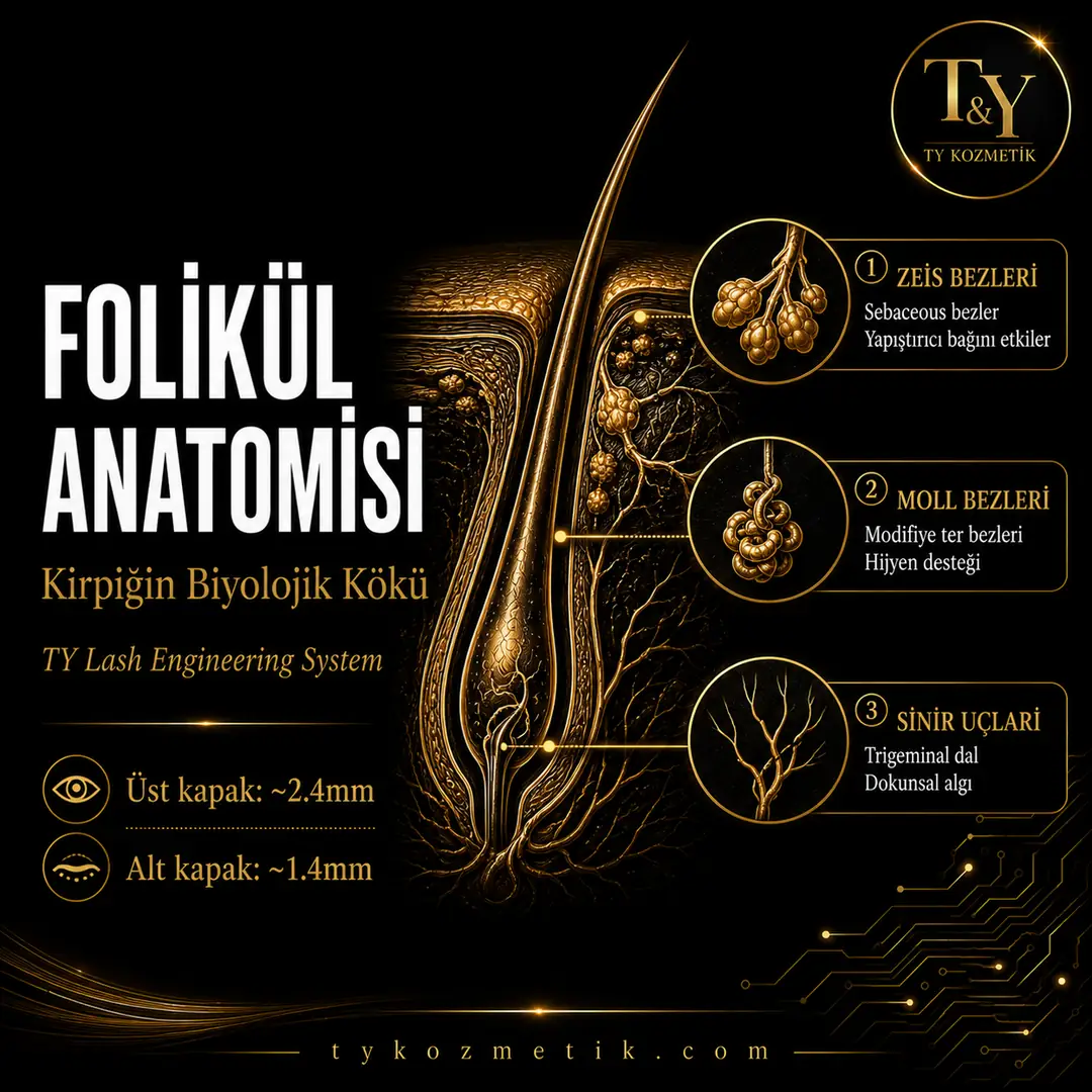 Folikül anatomisi — Zeis bezleri, Moll bezleri ve sinir uçları — T&Y Lash Engineering System