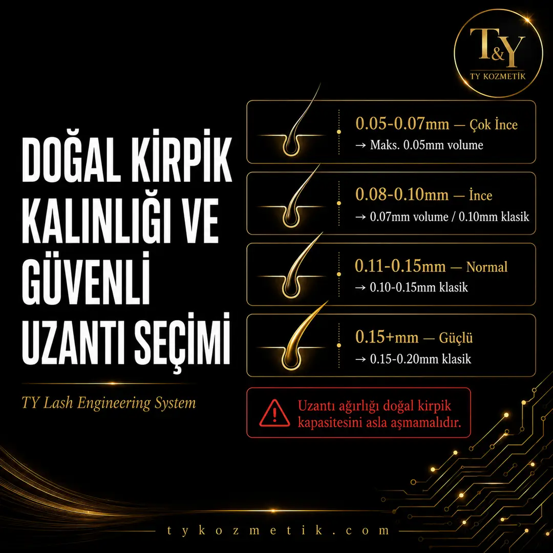 Doğal kirpik kalınlığı ve güvenli uzantı seçimi — T&Y Lash Engineering System