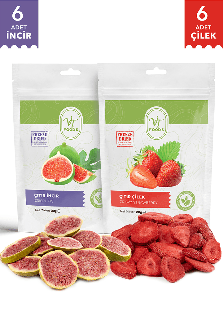 Vit's Gıda Freeze Dry Çıtır Çilek ve İncir Dilimi 6’lı Paket | Sağlıklı Atıştırmalık