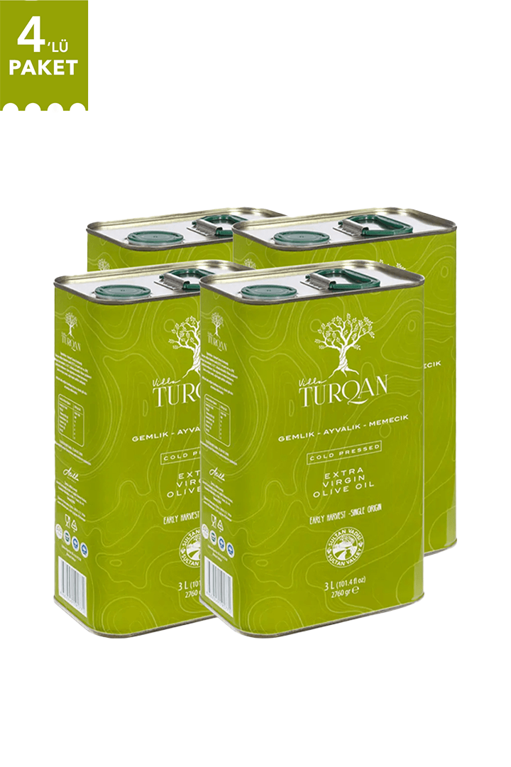Villa TURQAN 12 Lt Özel Seri Erken Hasat Soğuk Sıkım Memecik Natürel Sızma Zeytinyağı | Tek Bahçe (2024/2025) (3 Litre x4 Adet)