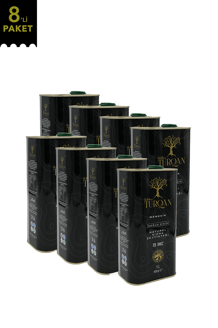 Villa TURQAN 8 Lt Erken Hasat Soğuk Sıkım Memecik Natürel Sızma Zeytinyağı | Tek Bahçe (2024/2025) (1 Litre x 8 Adet)
