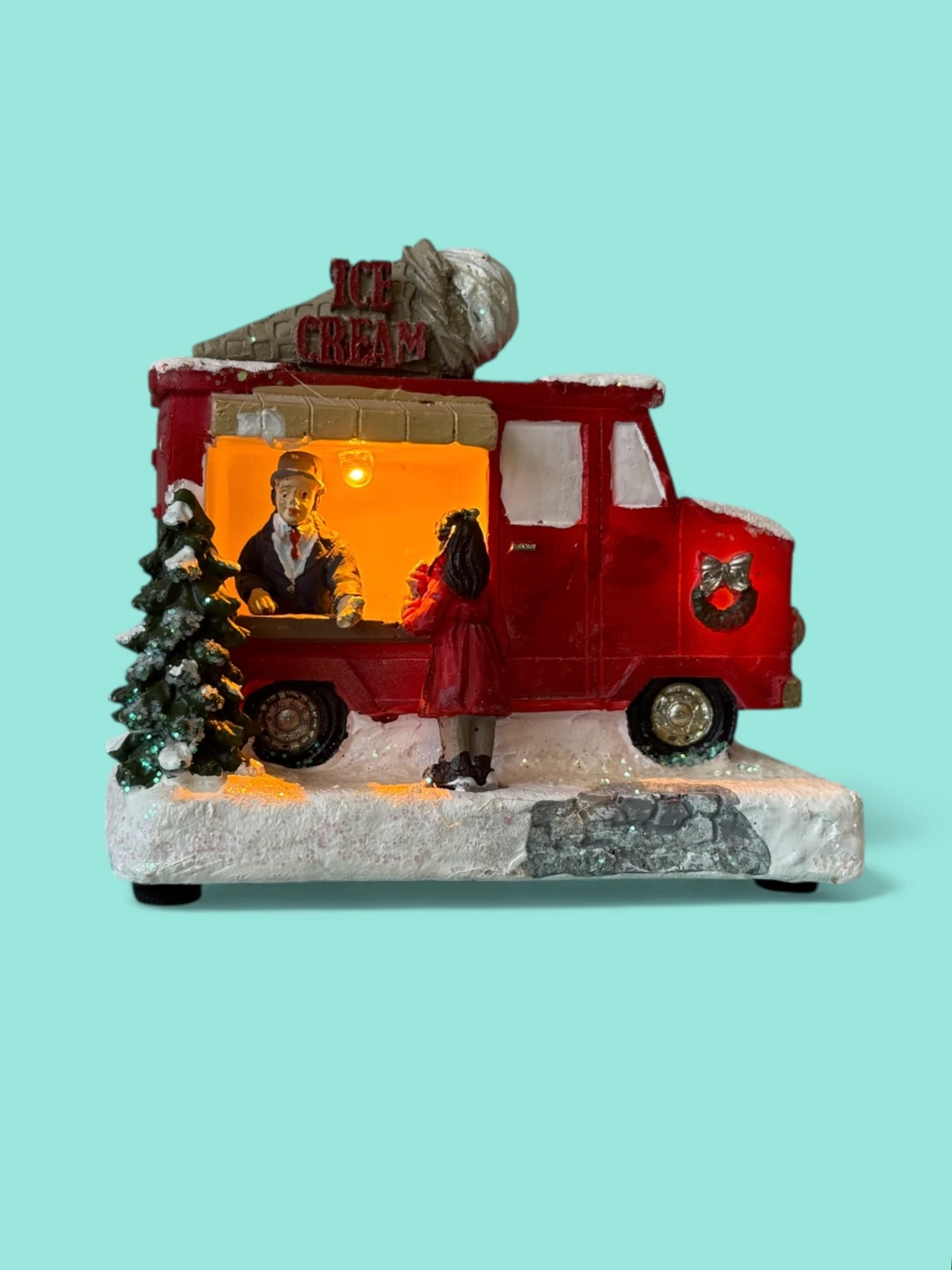 Miniature Christmas Ice Cream Truck with Lights