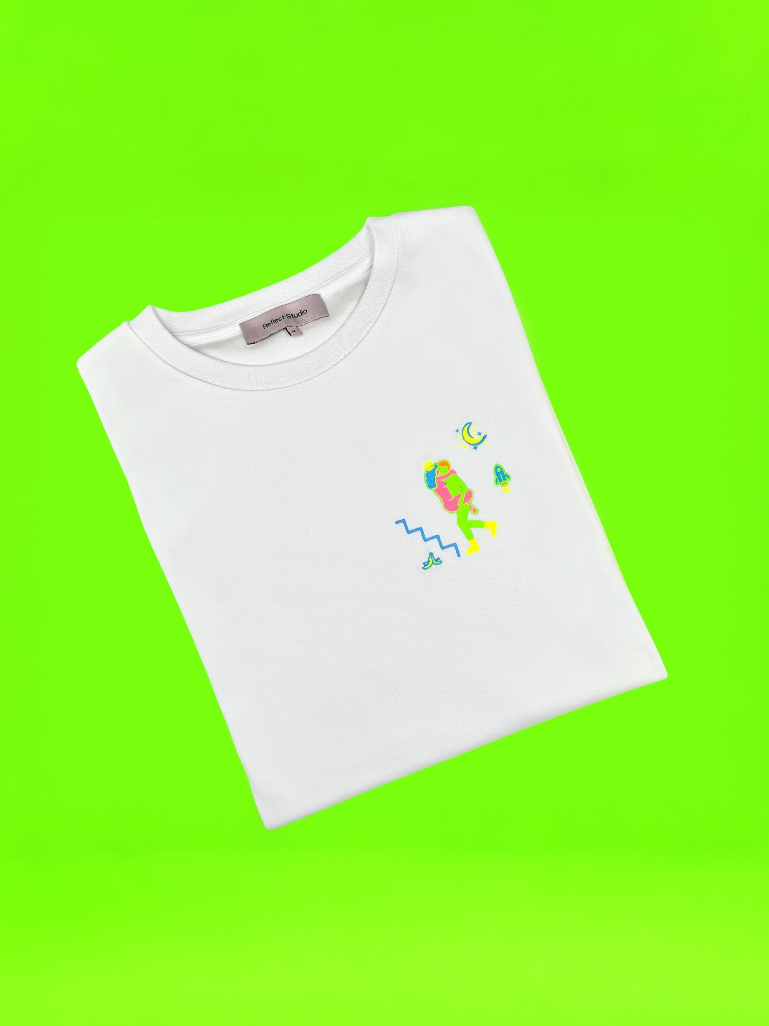 Rocket Night - White Basic T-shirt - Three Son Foreplay Collection