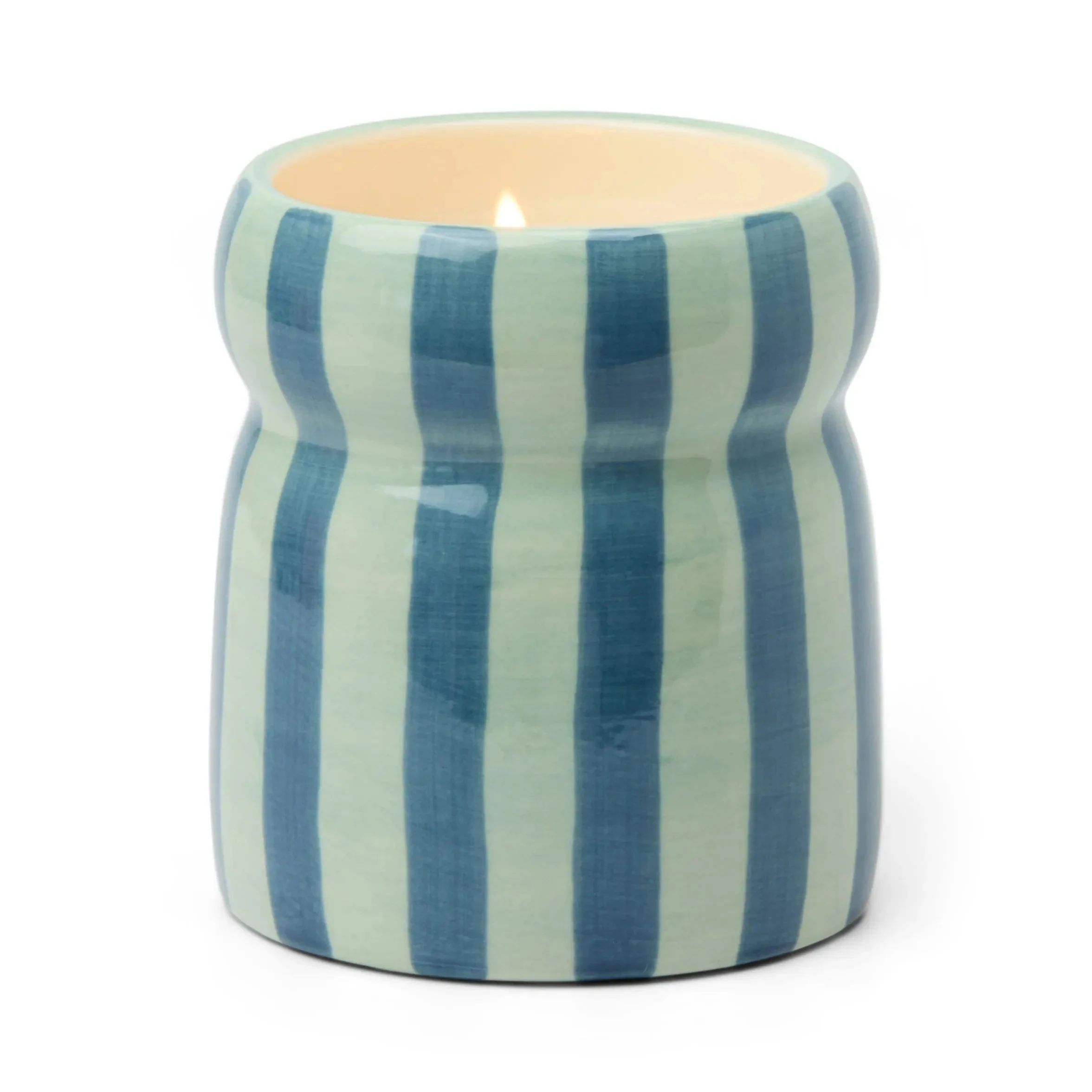  CABANA BLUE/NAVY STRIPED CERAMIC CANDLE-WARM CIDER