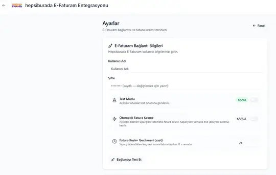 GO hepsiburada E-Faturam Entegrasyonu ekran görüntüsü 1