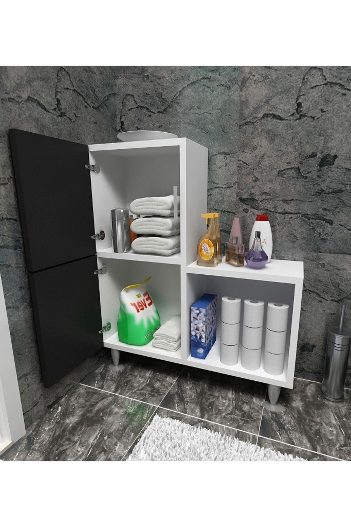 2 Kapaklı L Çok Amaçlı Banyo Dolabı Siyah