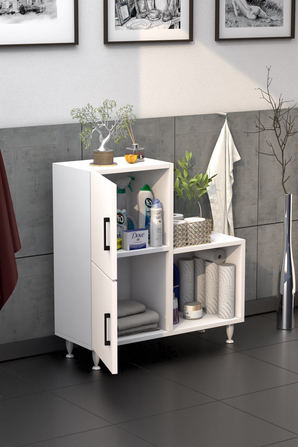2 Kapaklı L Çok Amaçlı Banyo Dolabı 