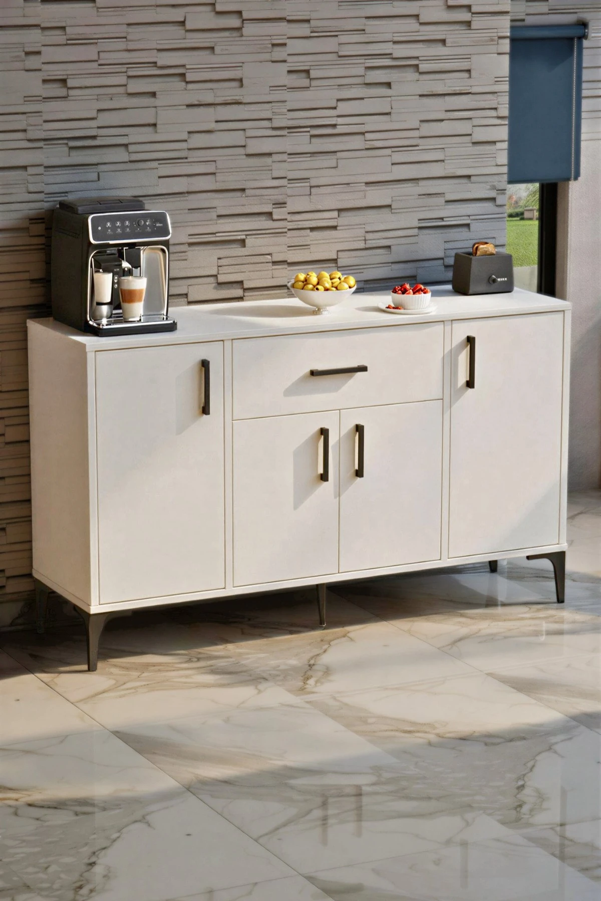 Rose 4 Kapaklı Tek Çekmeceli Mutfak,Kiler Dolabı,Kahve Köşesi Çok Amaçlı Dolap Beyaz