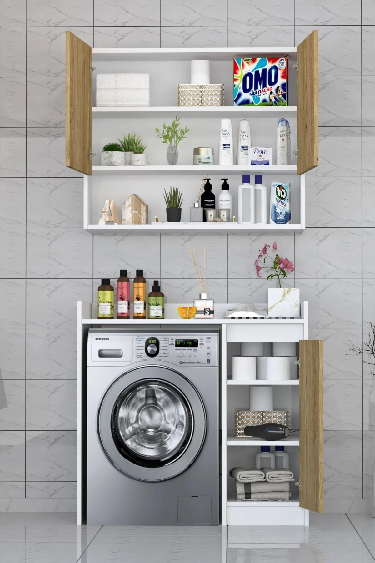 Lucas 2 Kapaklı Üst Dolaplı Çok Amaçlı Çamaşır Dolabı