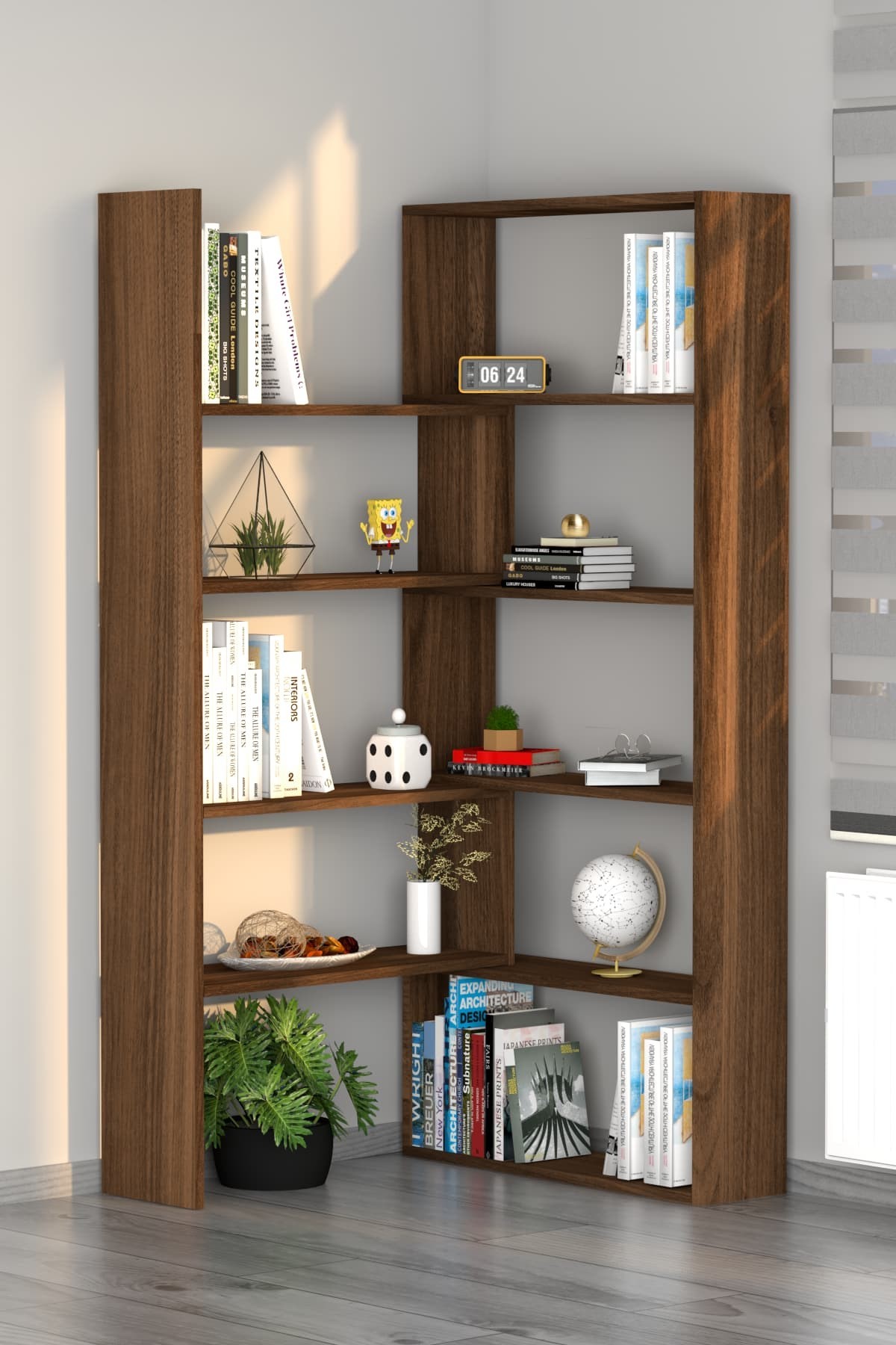 Office Dekoratif Kitaplık Ceviz