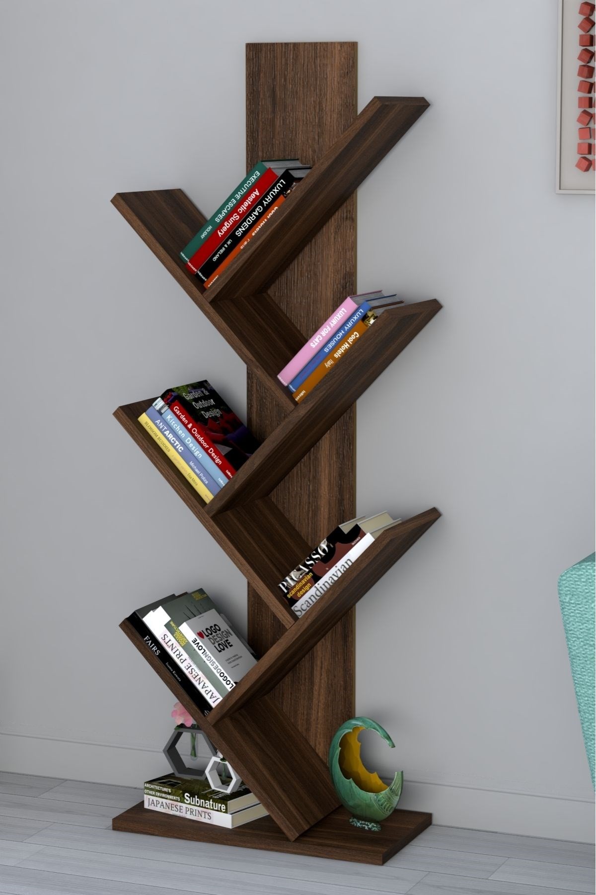 Tree Dekoratif Kitaplık Ceviz