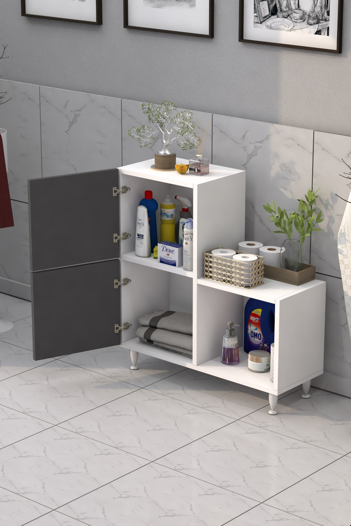 2 Kapaklı L Çok Amaçlı Banyo Dolabı Antrasit