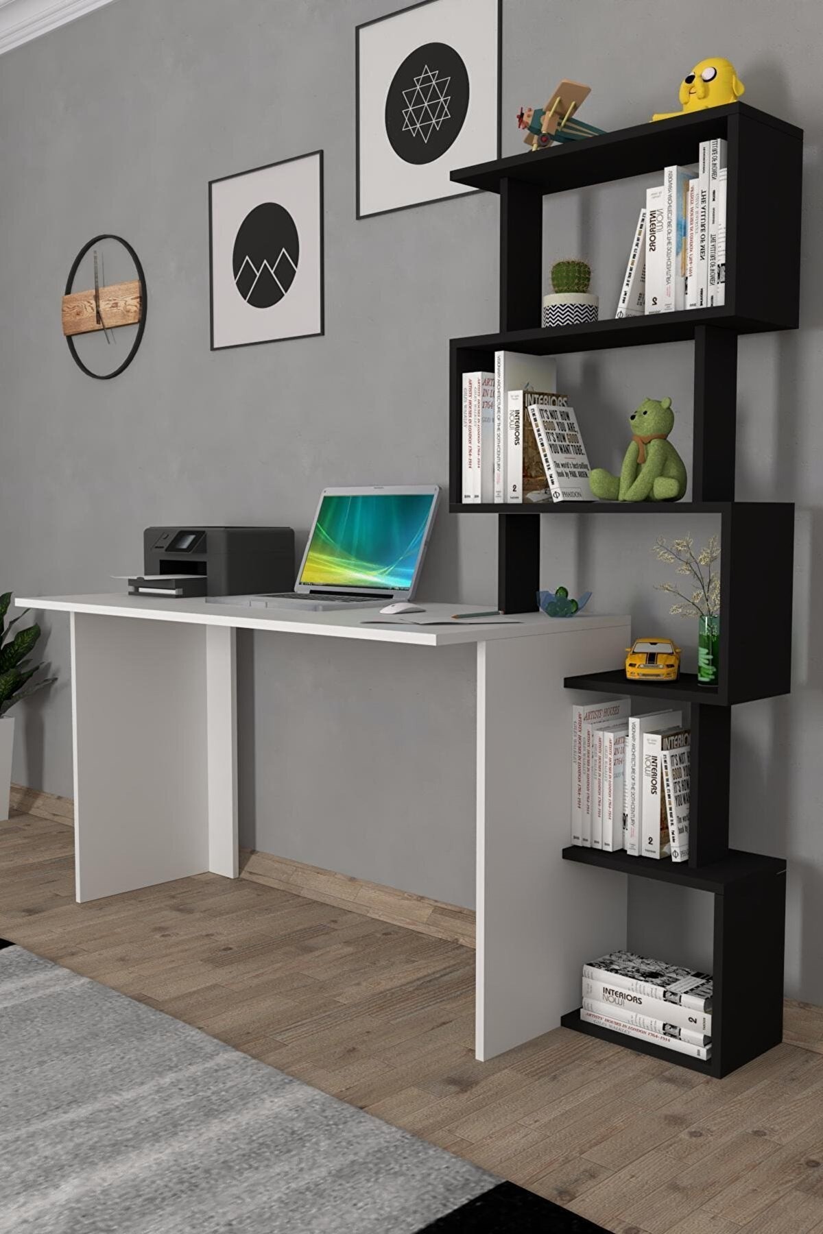 Yakamoz Kitaplıklı Çalışma Masası Siyah
