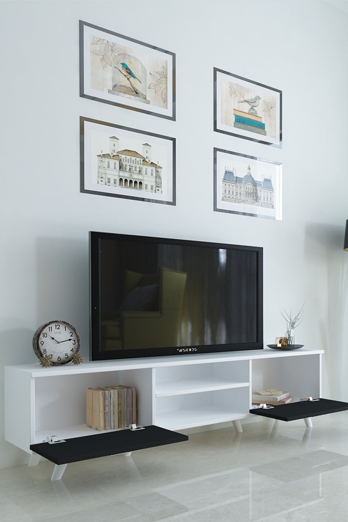 İstanbul Tv Sehpası Beyaz Siyah