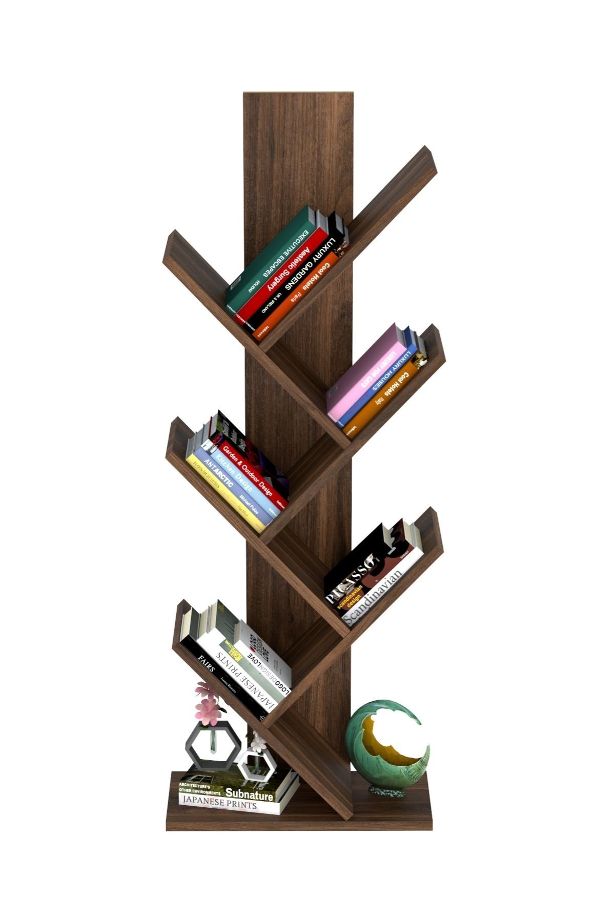 Tree Dekoratif Kitaplık Ceviz