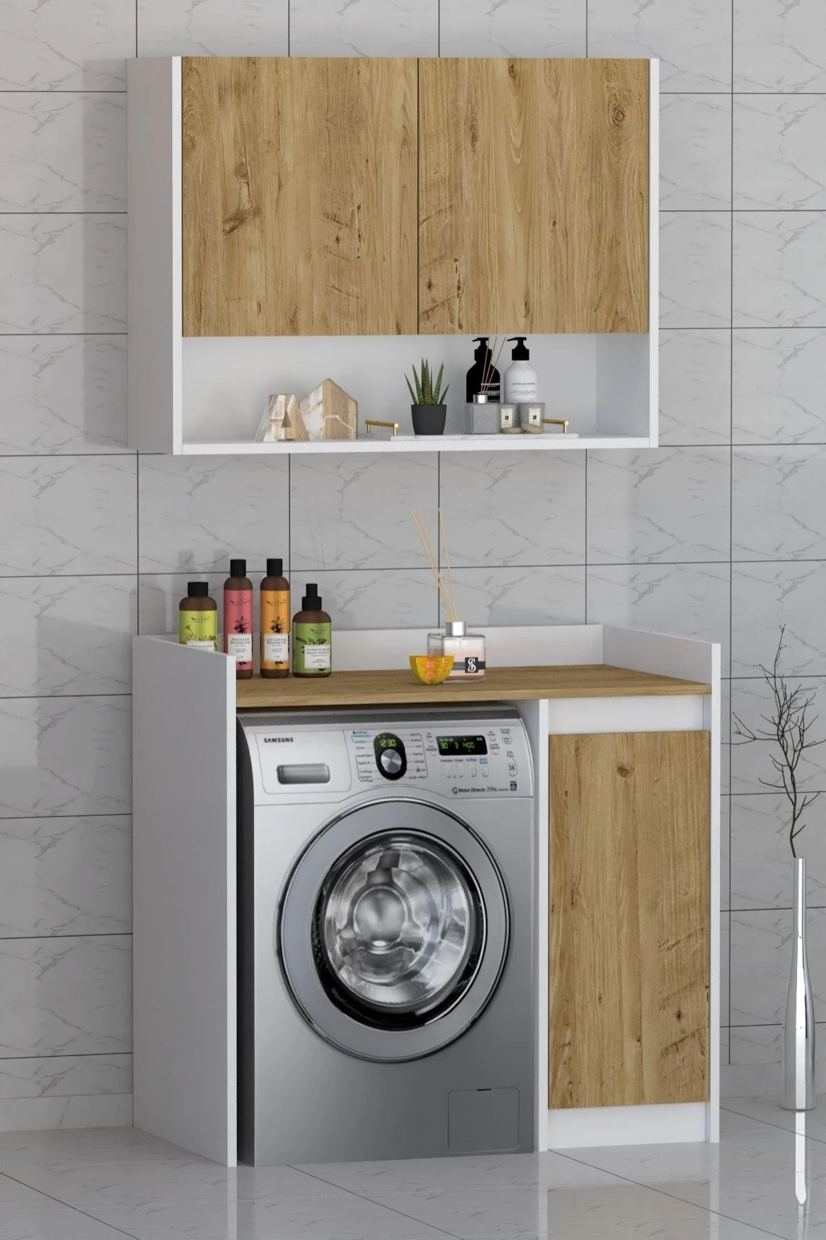 Lucas 2 Kapaklı Üst Dolaplı Çok Amaçlı Çamaşır Dolabı