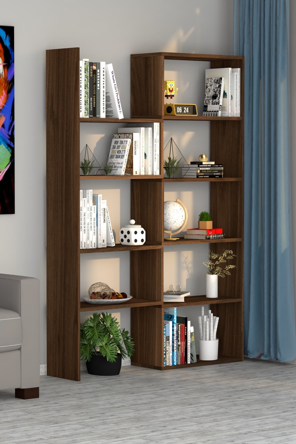 Office Dekoratif Kitaplık Ceviz