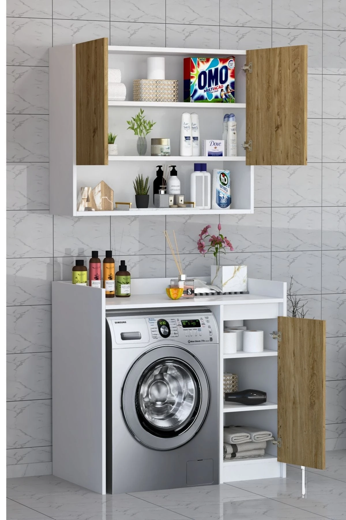 Lucas 2 Kapaklı Üst Dolaplı Çok Amaçlı Çamaşır Dolabı