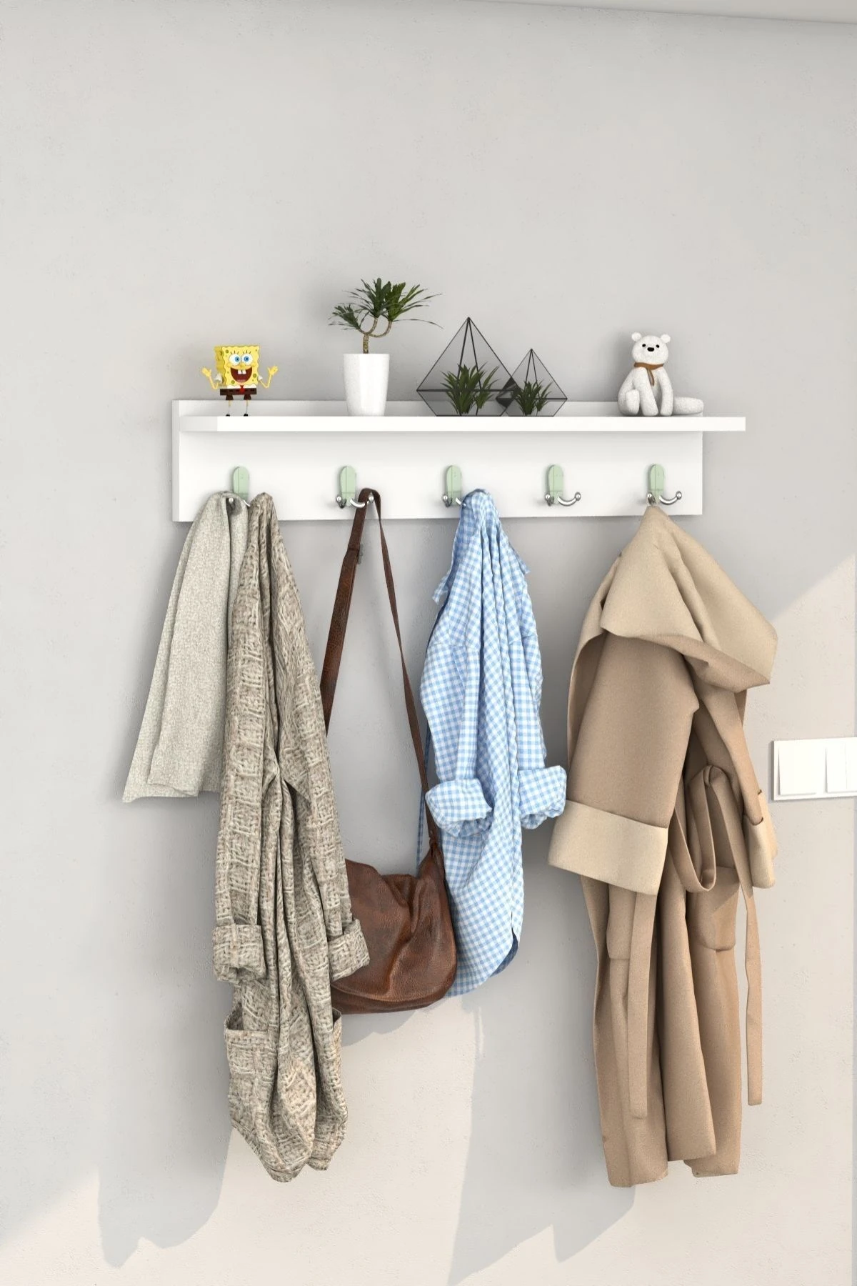 80 Cm Raflı Askılık Beyaz