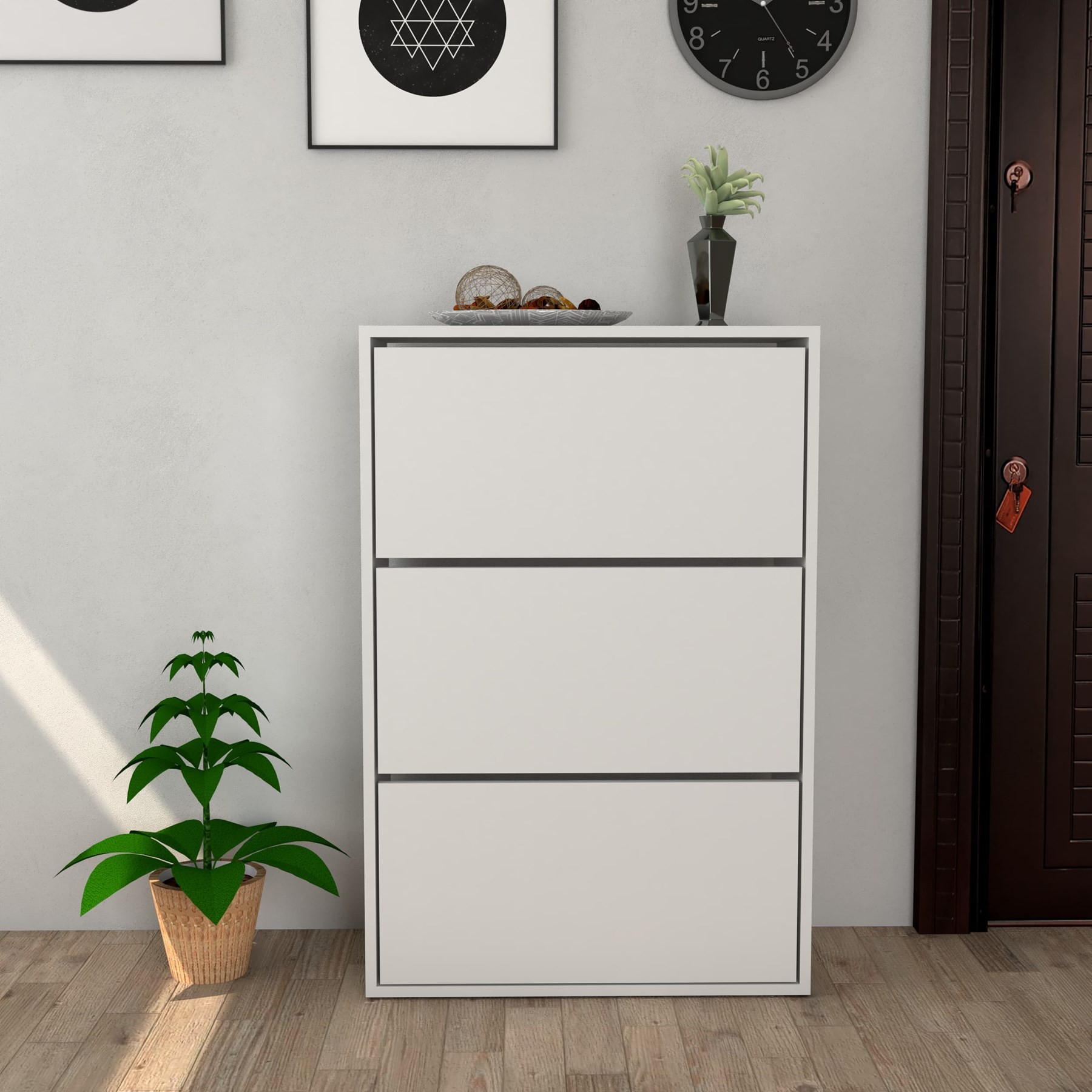 3 Kapaklı Kayar Raflı Ayakkabılık 