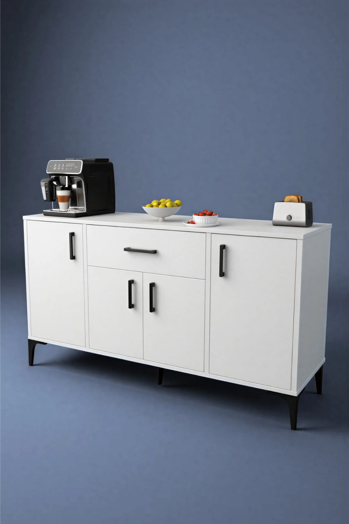 Rose 4 Kapaklı Tek Çekmeceli Mutfak,Kiler Dolabı,Kahve Köşesi Çok Amaçlı Dolap Beyaz