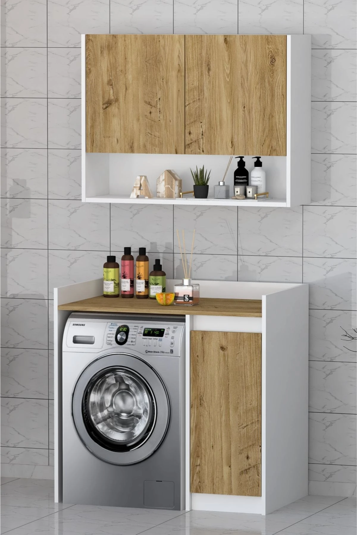 Lucas 2 Kapaklı Üst Dolaplı Çok Amaçlı Çamaşır Dolabı