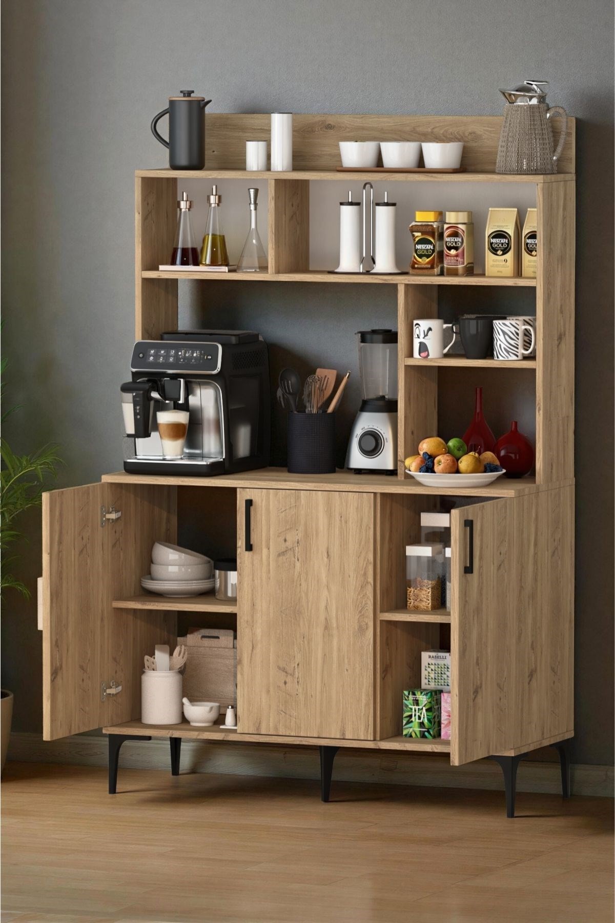 Espresso 3 Kapaklı Raflı Kahve Köşesi Çam