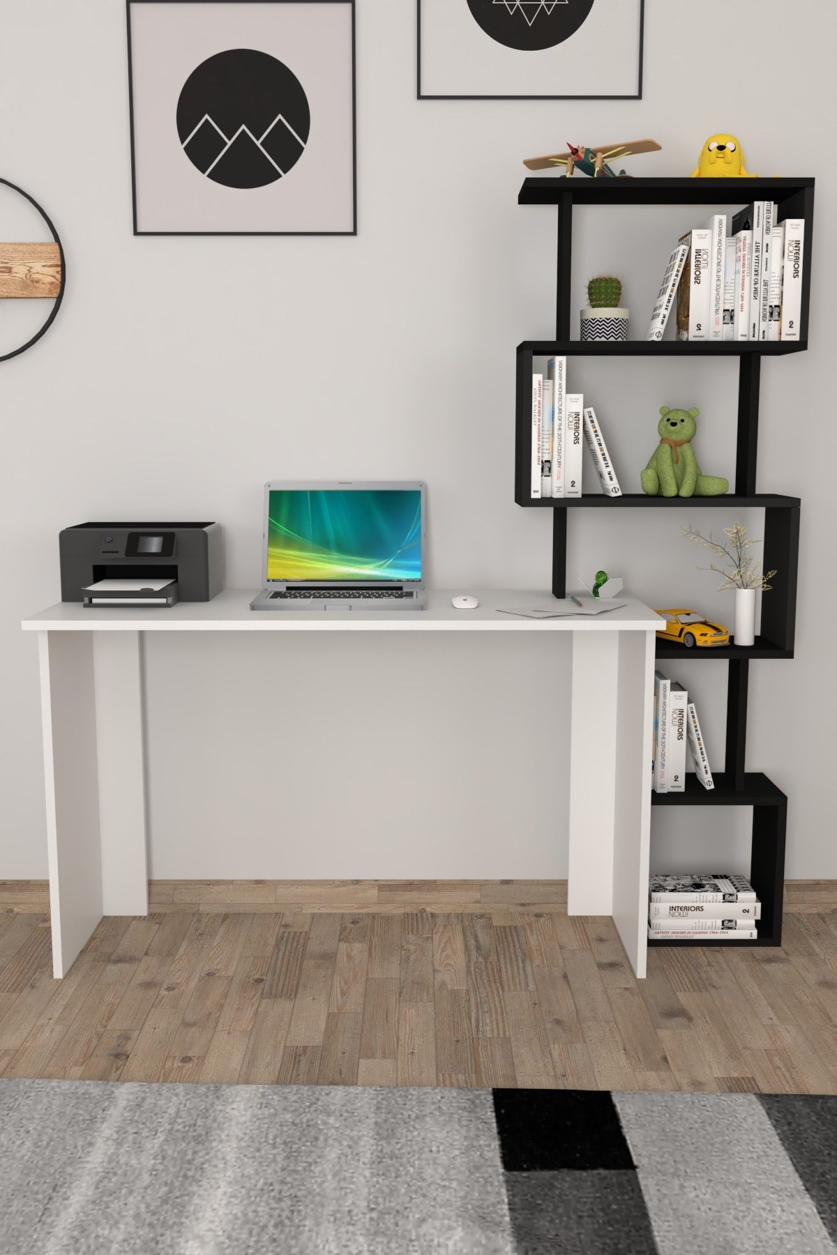 Yakamoz Kitaplıklı Çalışma Masası Siyah