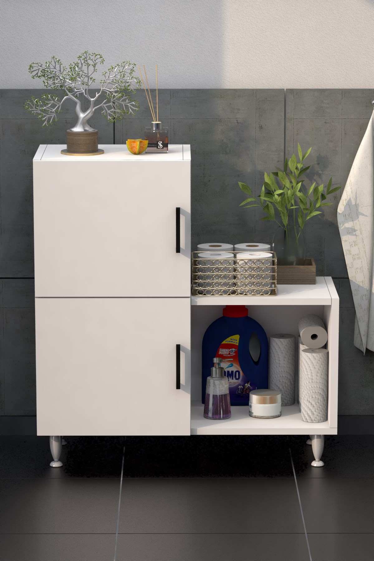 2 Kapaklı L Çok Amaçlı Banyo Dolabı Beyaz
