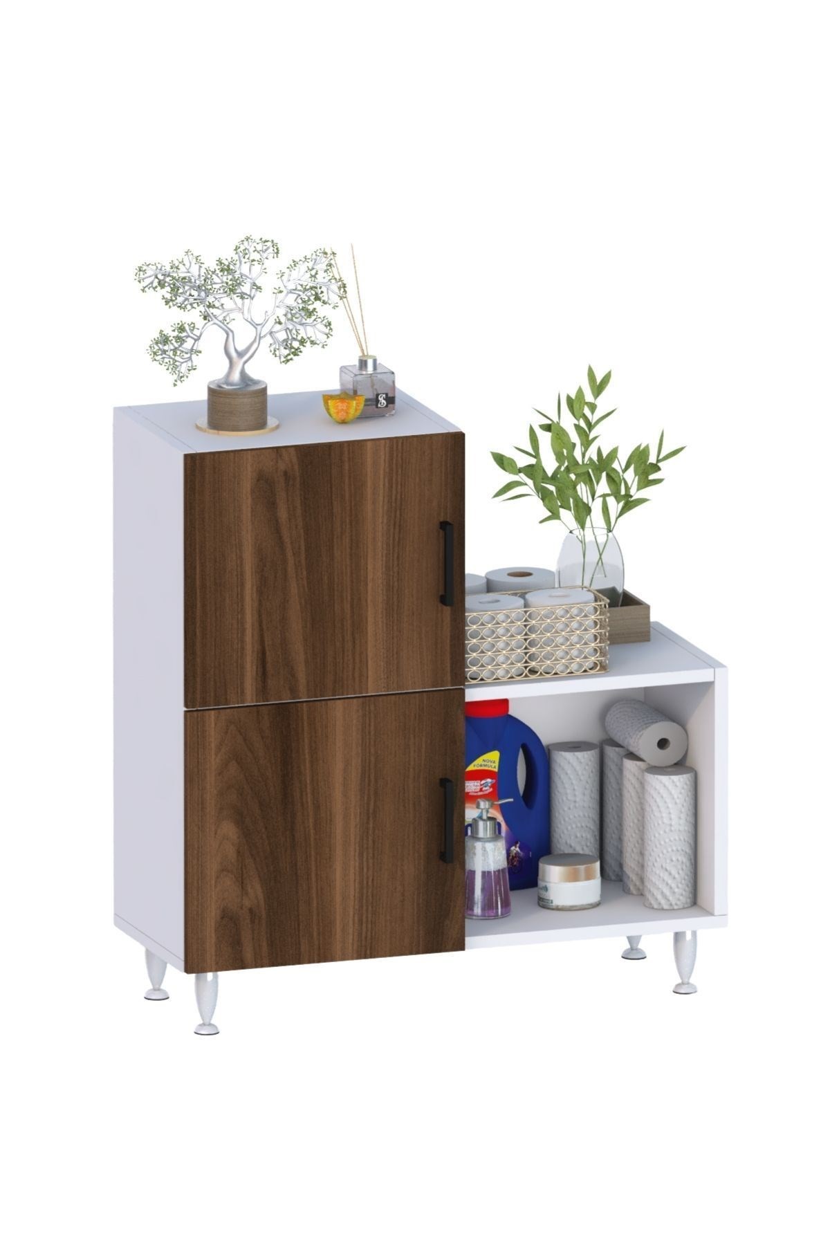 2 Kapaklı L Çok Amaçlı Banyo Dolabı Ceviz