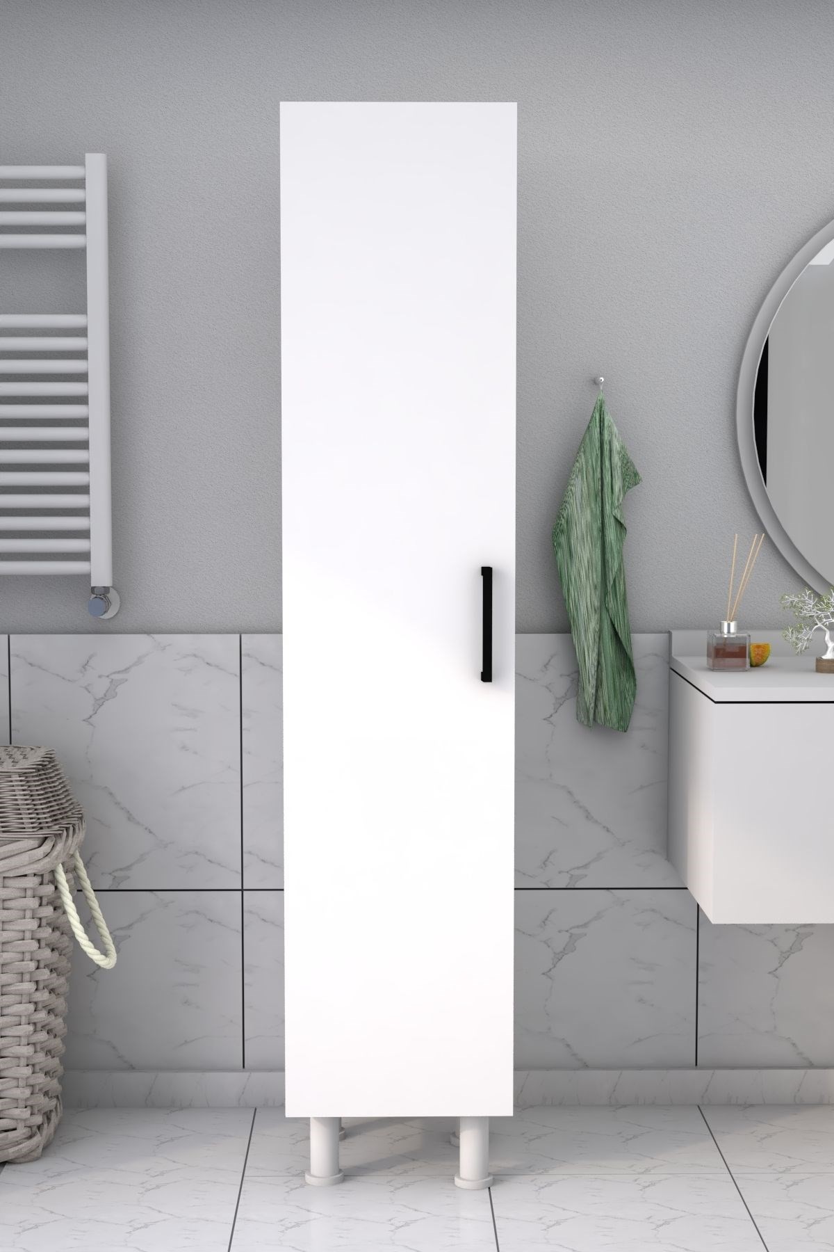 5 Raflı Banyo Boy Dolabı Beyaz