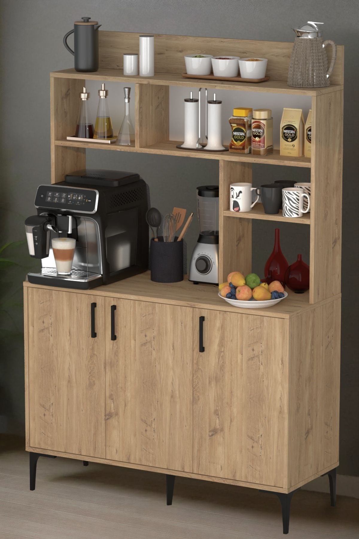 Espresso 3 Kapaklı Raflı Kahve Köşesi Çam