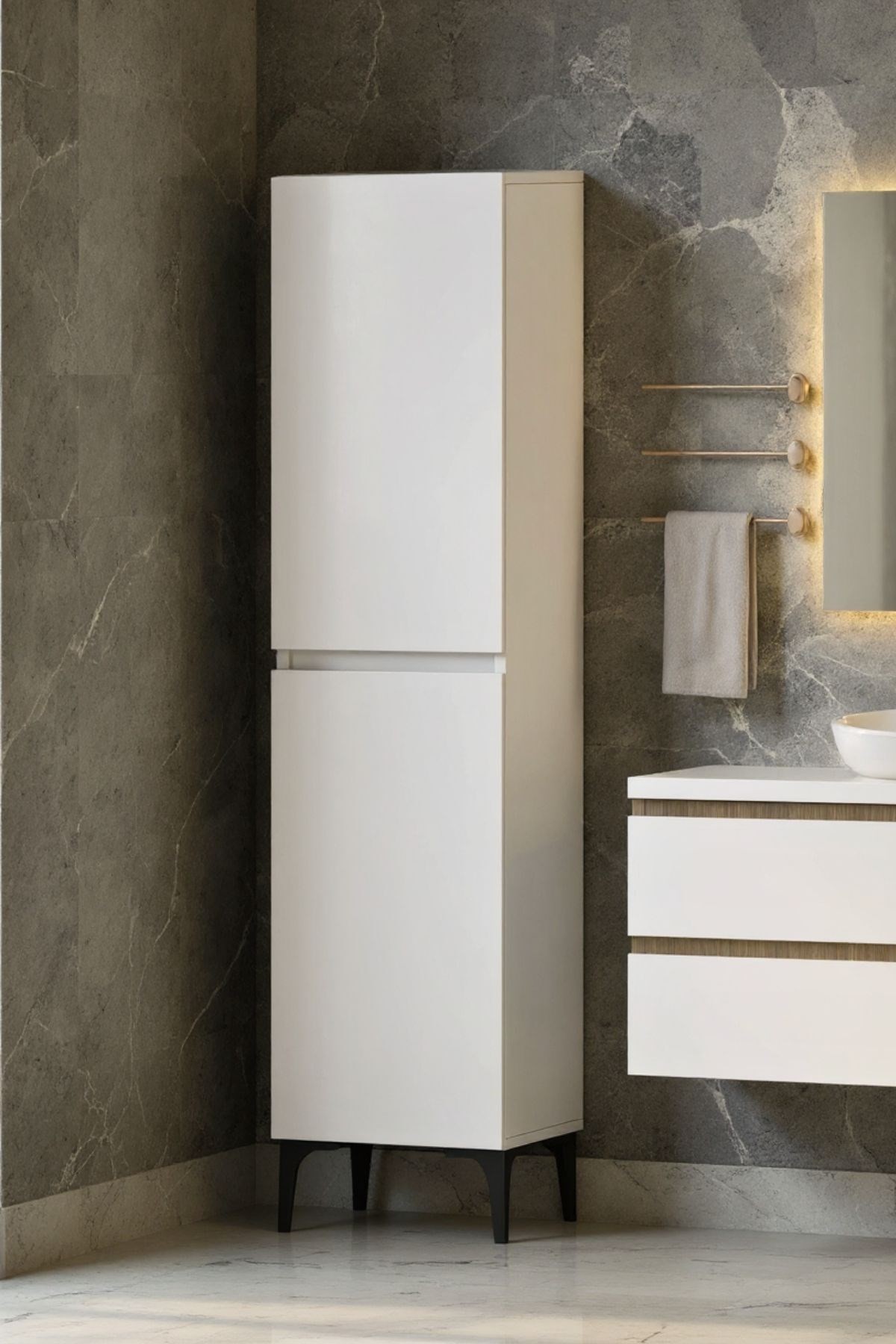 Polen 2 Kapaklı Çok Amaçlı Boy Banyo,Mutfak,Kiler Dolabı Beyaz