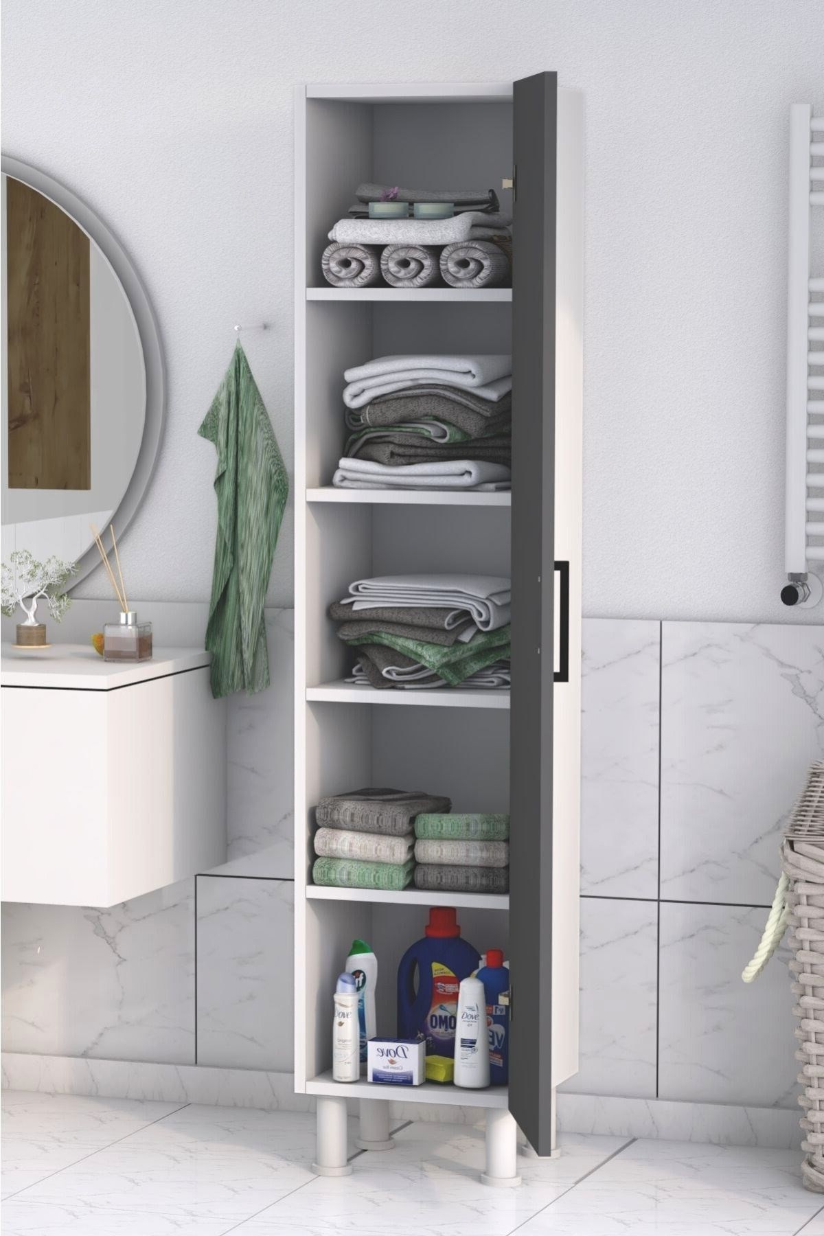 5 Raflı Banyo Boy Dolabı Antrasit