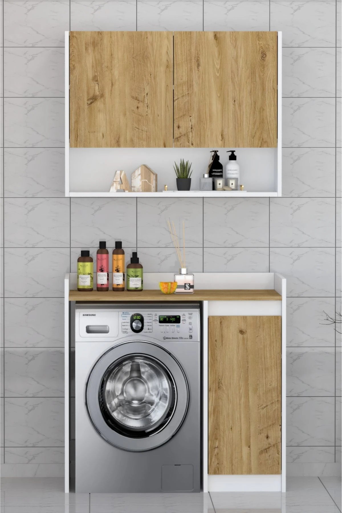 Lucas 2 Kapaklı Üst Dolaplı Çok Amaçlı Çamaşır Dolabı