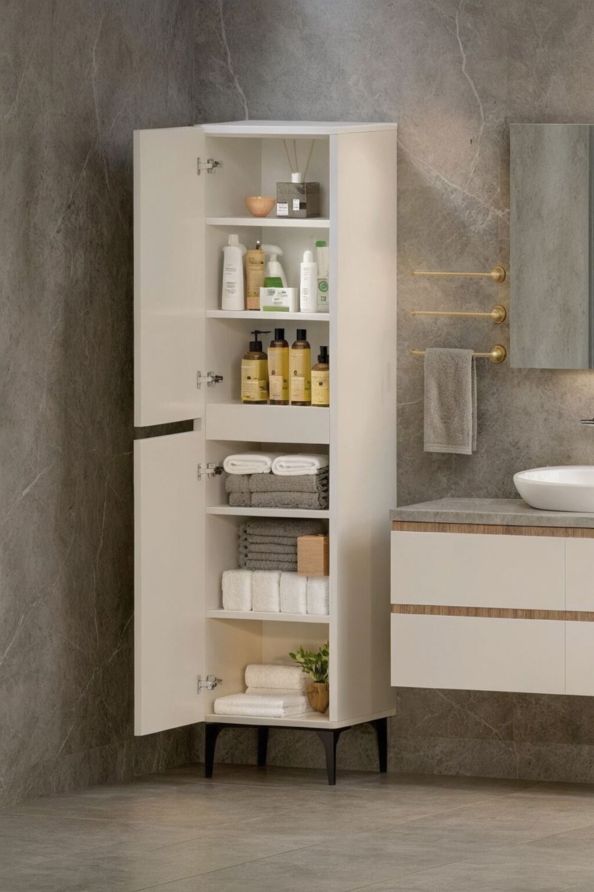 Polen 2 Kapaklı Çok Amaçlı Boy Banyo,Mutfak,Kiler Dolabı Beyaz