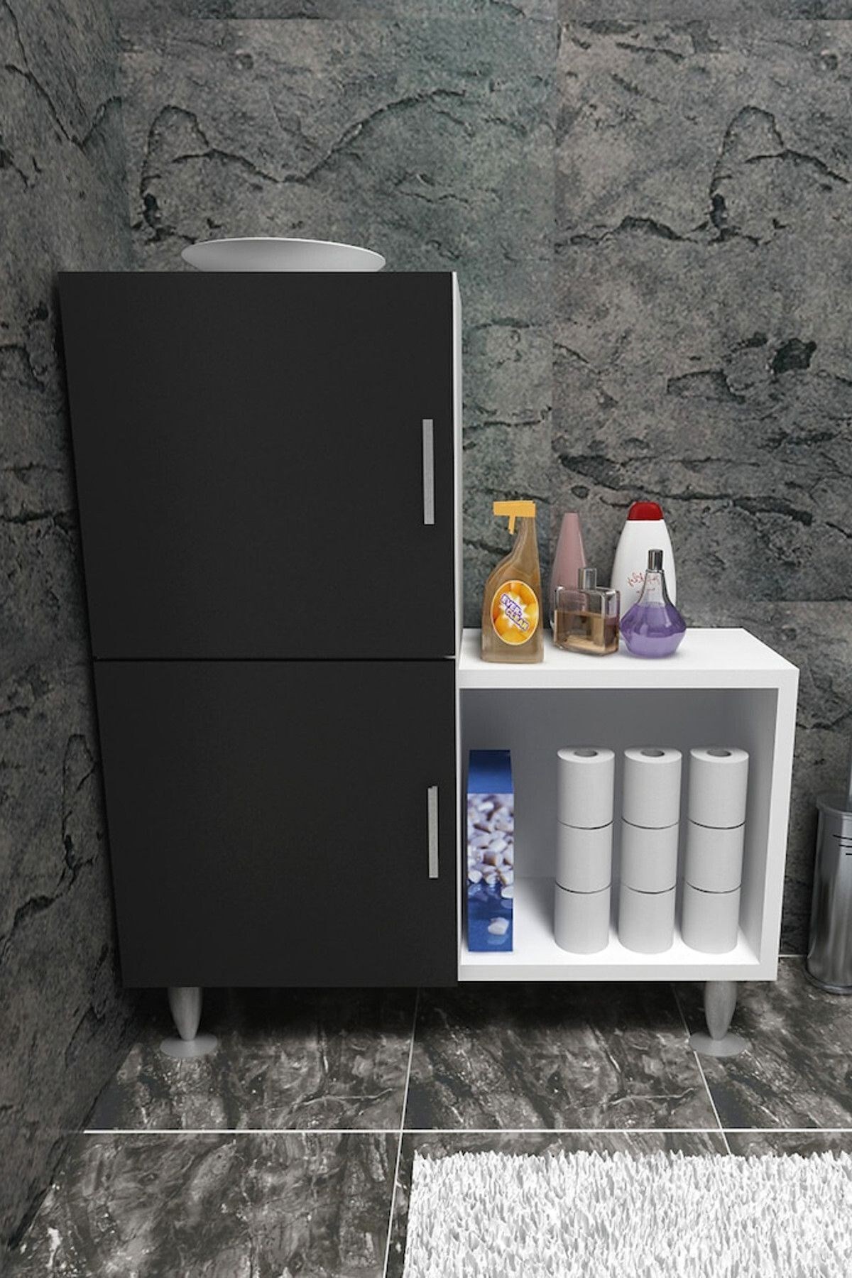 2 Kapaklı L Çok Amaçlı Banyo Dolabı Siyah