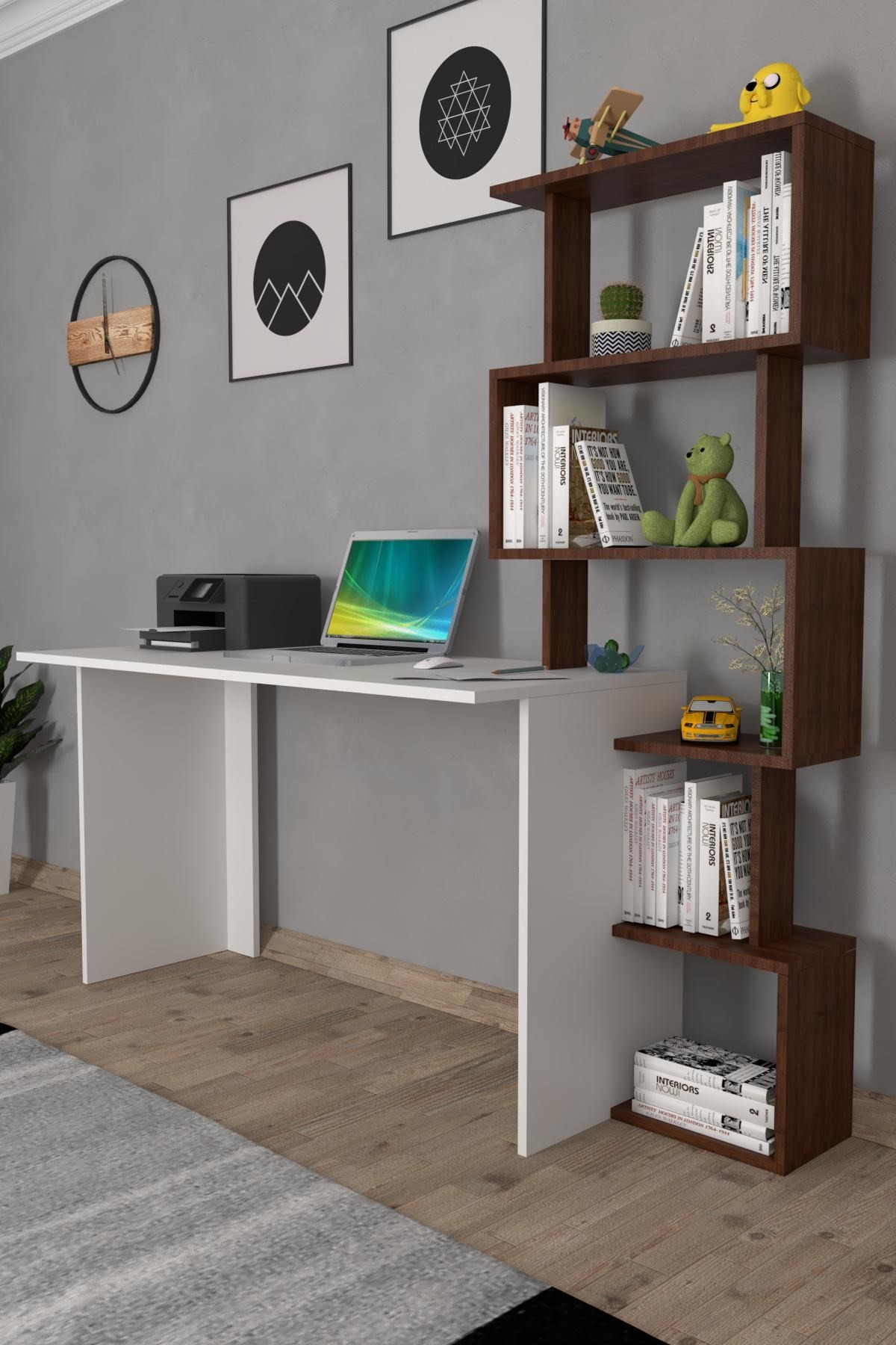 Yakamoz Kitaplıklı Çalışma Masası Ceviz