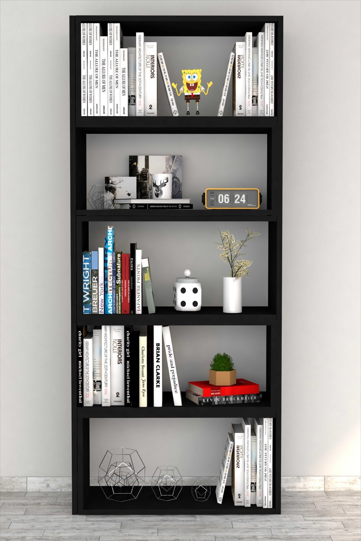 Office Dekoratif Kitaplık Siyah