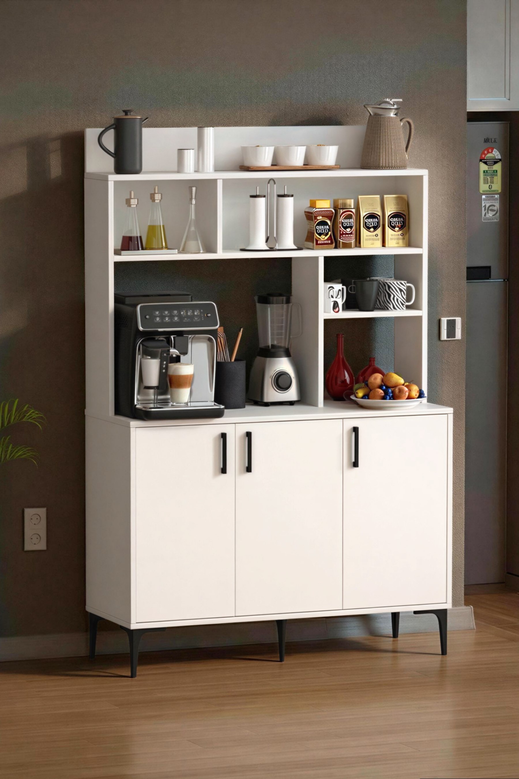 Espresso 3 Kapaklı Raflı Kahve Köşesi Beyaz