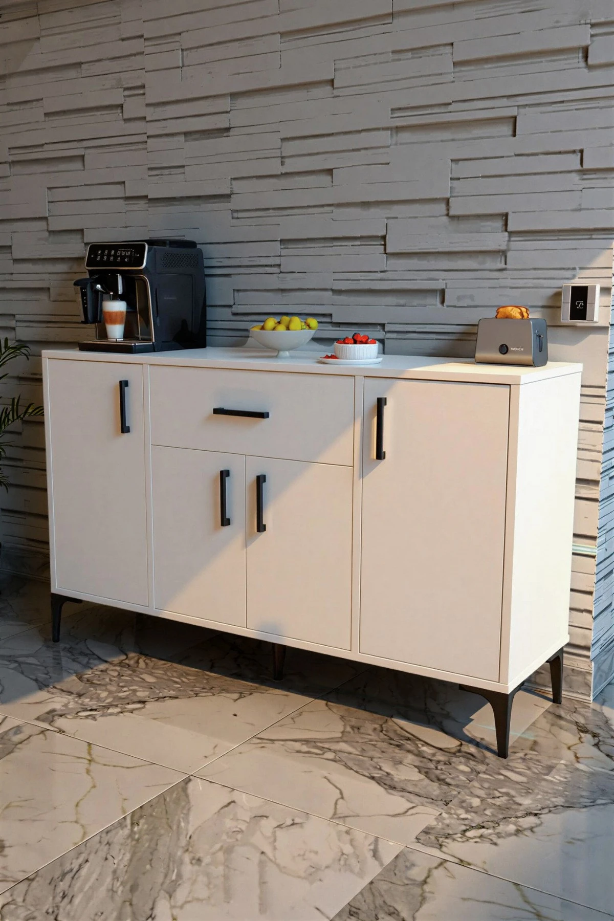 Rose 4 Kapaklı Tek Çekmeceli Mutfak,Kiler Dolabı,Kahve Köşesi Çok Amaçlı Dolap Beyaz