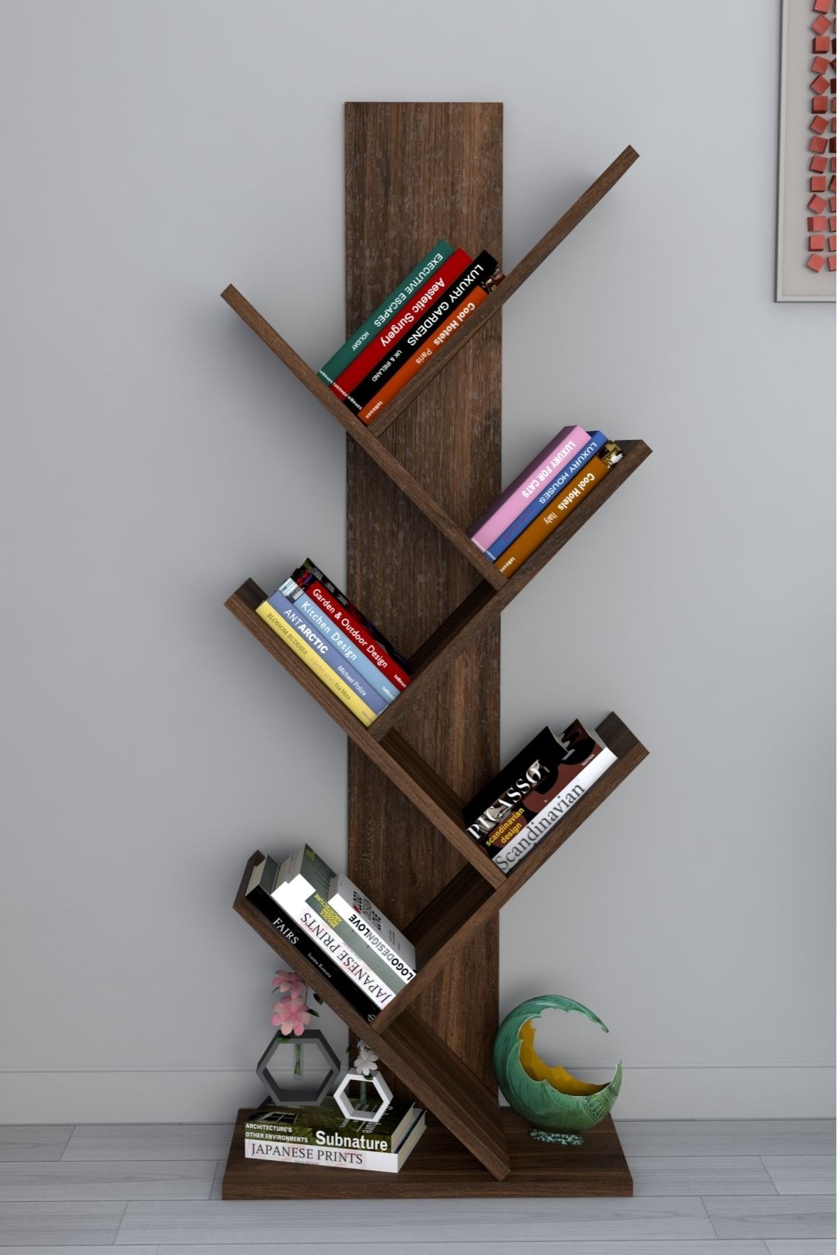 Tree Dekoratif Kitaplık Ceviz