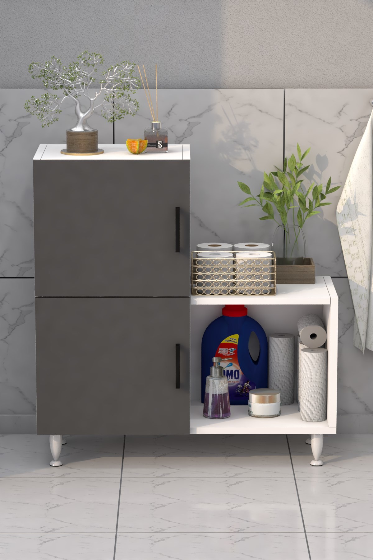 2 Kapaklı L Çok Amaçlı Banyo Dolabı Antrasit