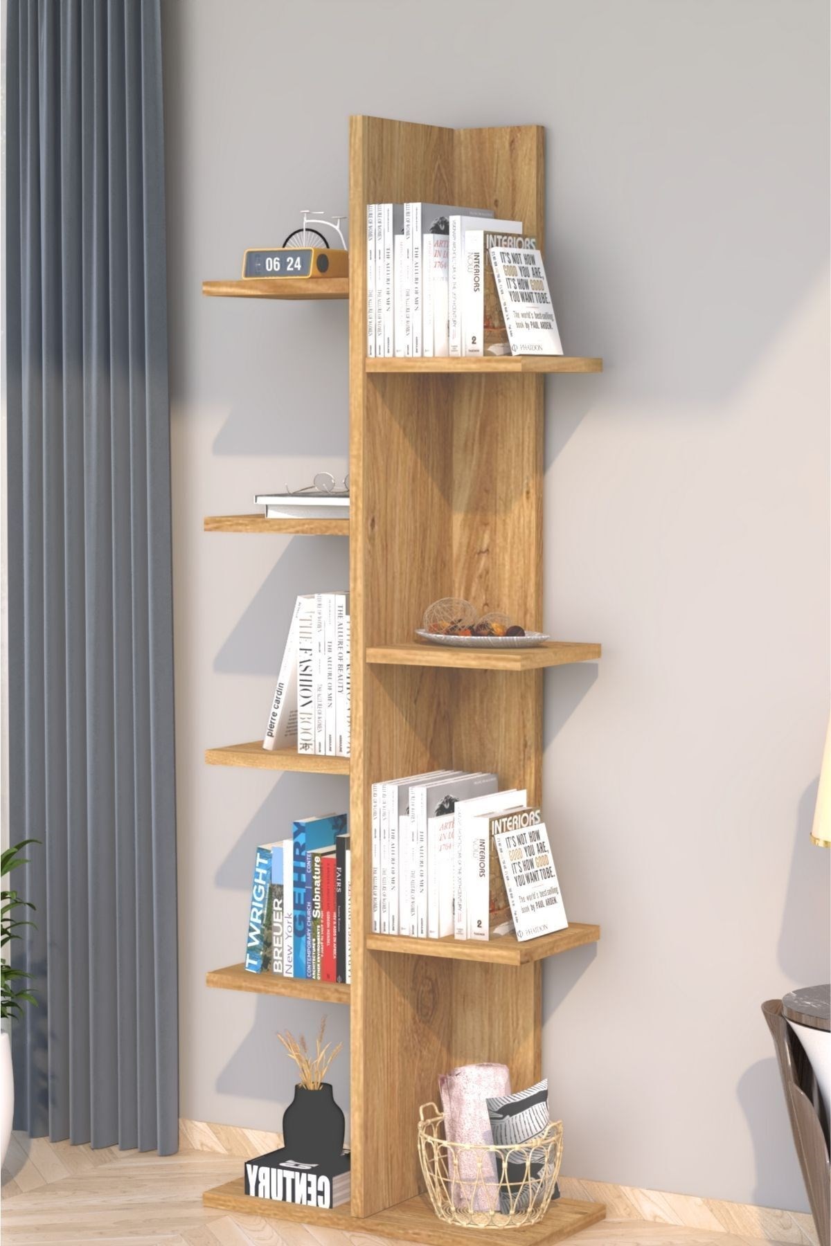 Karo Dekoratif Kitaplık Çam