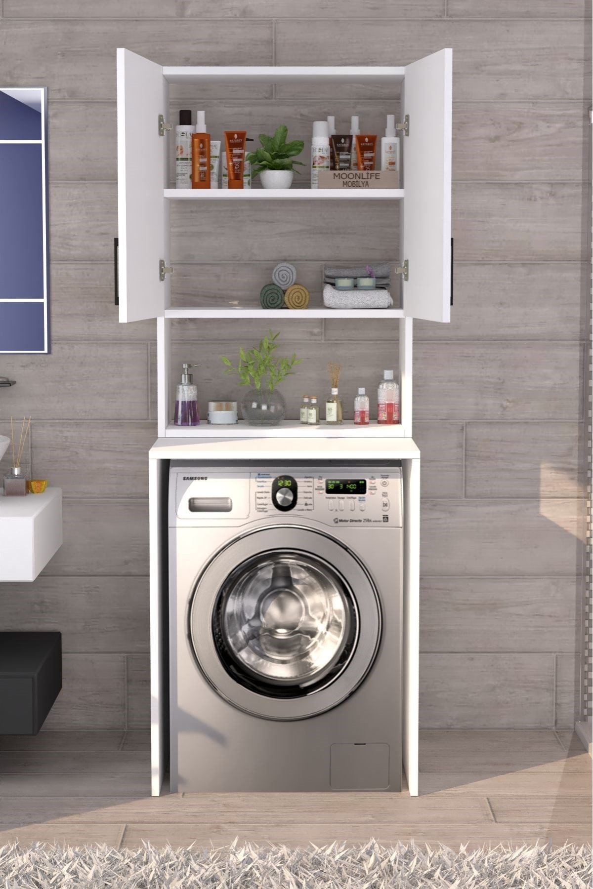 Üst Dolaplı Çok Amaçlı Çamaşır Makinesi Dolabı 