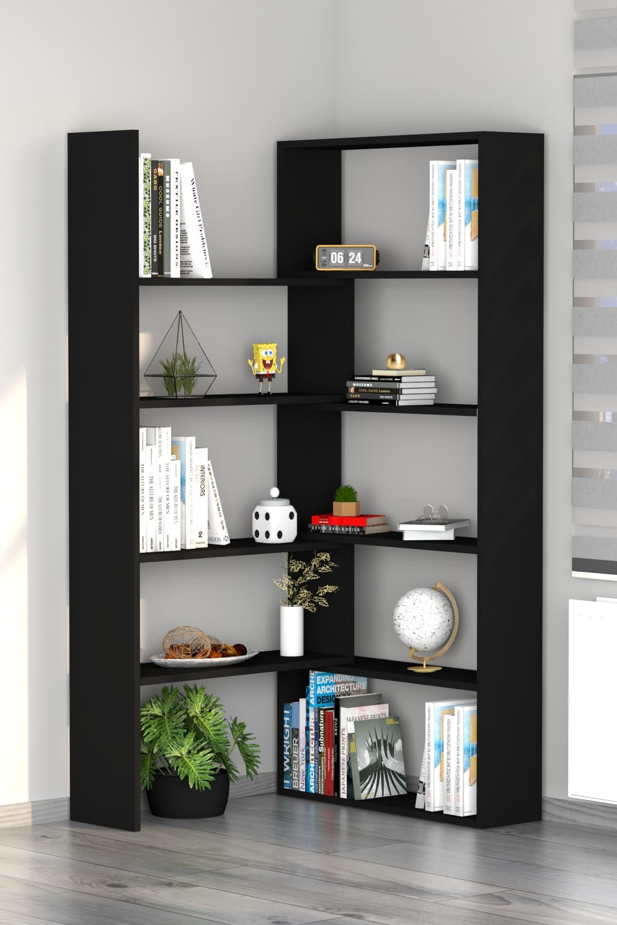 Office Dekoratif Kitaplık Siyah