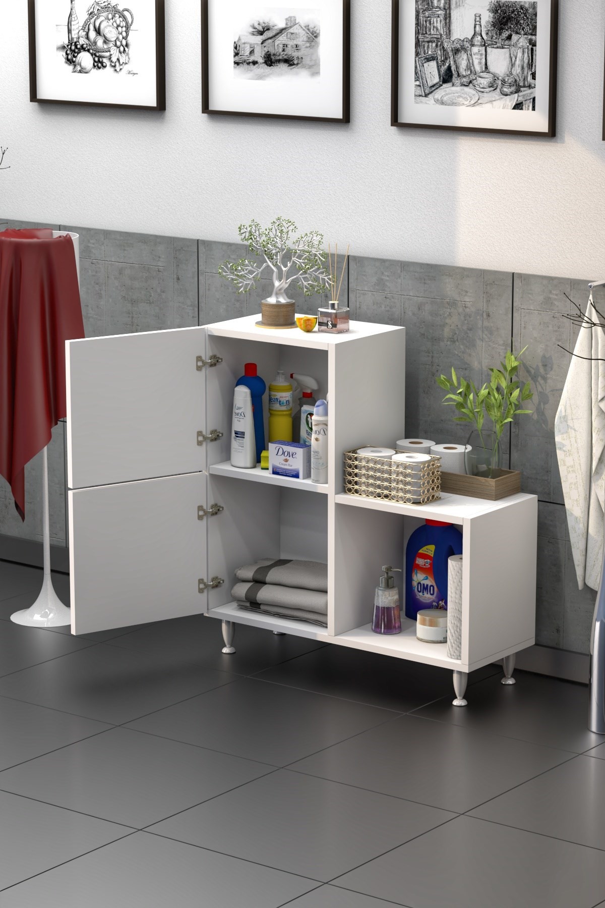 2 Kapaklı L Çok Amaçlı Banyo Dolabı 