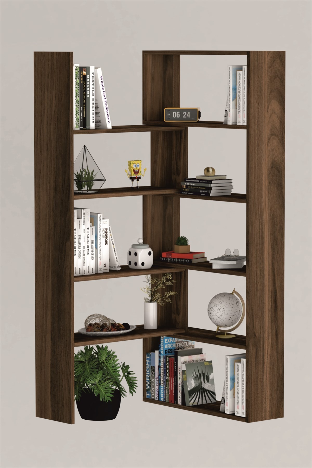Office Dekoratif Kitaplık Ceviz