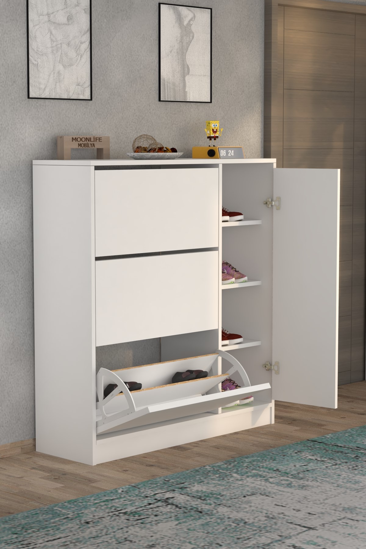 Milano 3 Kapaklı Kayar Raflı Dolaplı Ayakkabılık